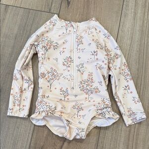 Rylee + Cru Cream and Orange Floral Kids Rashguard